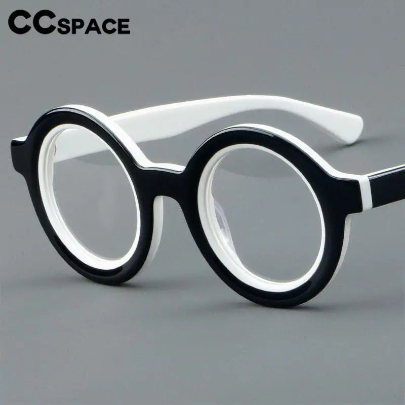 CCspace Unisex Full Rim Round Acetate Eyeglasses 57151 Full Rim CCspace   
