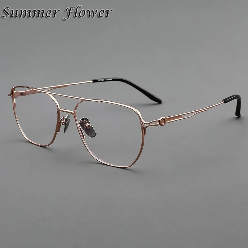 Summer Flower Men's Full Rim Oval Double Bridge Titanium Eyeglasses 10173 Full Rim Summer Flower Rose Gold