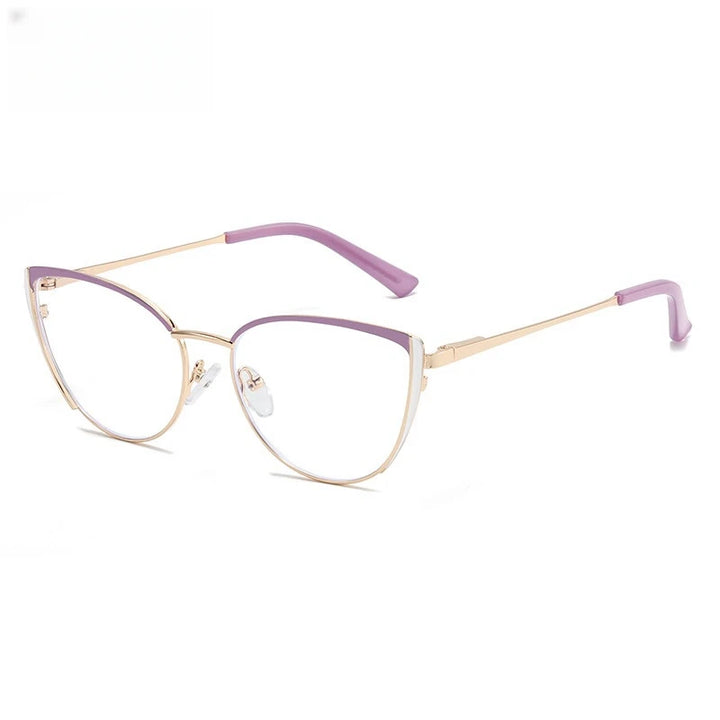 Yimaruili Women's Full Rim Oval Cat Eye Alloy Eyeglasses 4455 Full Rim Yimaruili Eyeglasses Purple White