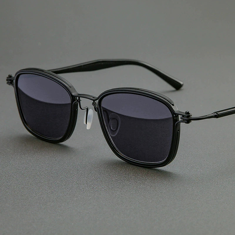 Black Mask Unisex Full Rim Square Titanium Acetate Sunglasses 19546