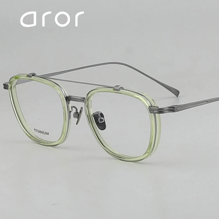 Aror Unisex Full Rim Square Double Bridge Acetate Titanium Eyeglasses 10197 Full Rim Aror