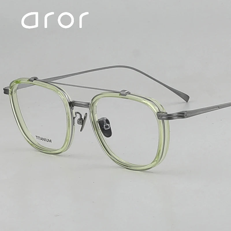 Aror Unisex Full Rim Square Double Bridge Titanium Acetate Eyeglasses 10197
