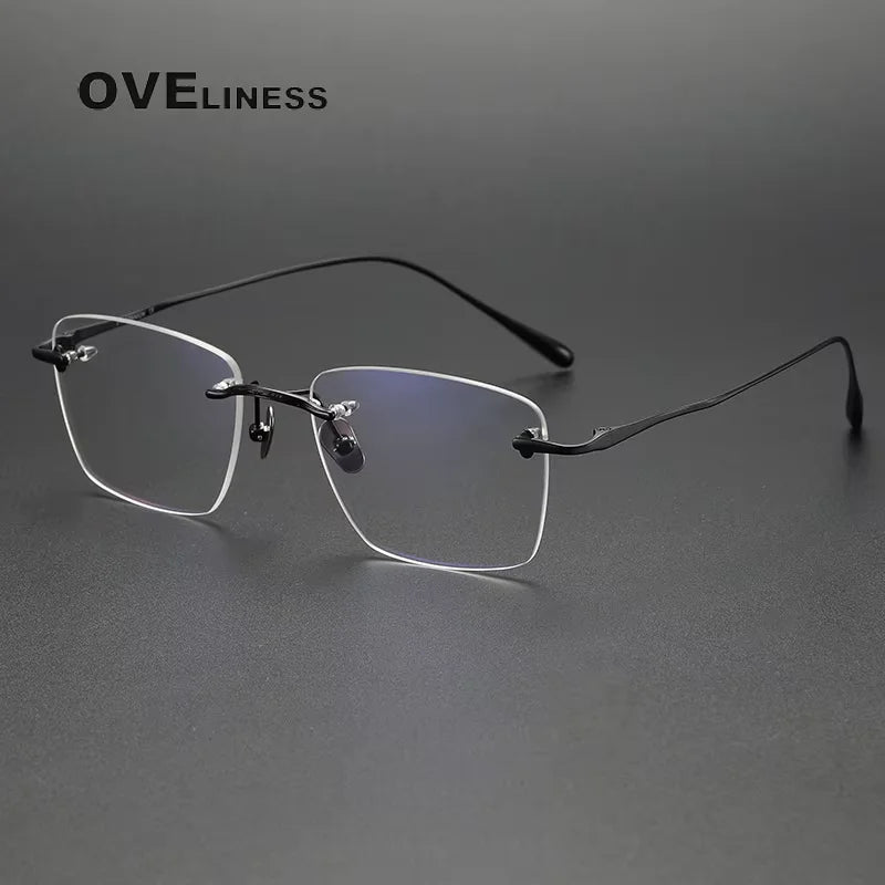 Oveliness Unisex Rimless Square Polygon Titanium Eyeglasses 80954 Rimless Oveliness black