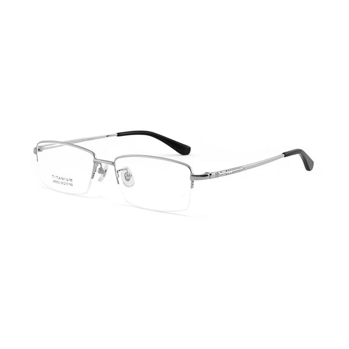 Hotochki Men's Semi Rim Polygon Square Titanium Eyeglasses 98953 Semi Rim Hotochki Silver