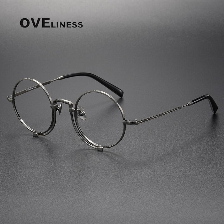 Oveliness Unisex Full Rim Round Titanium Eyeglasses 1013h Full Rim Oveliness gun  