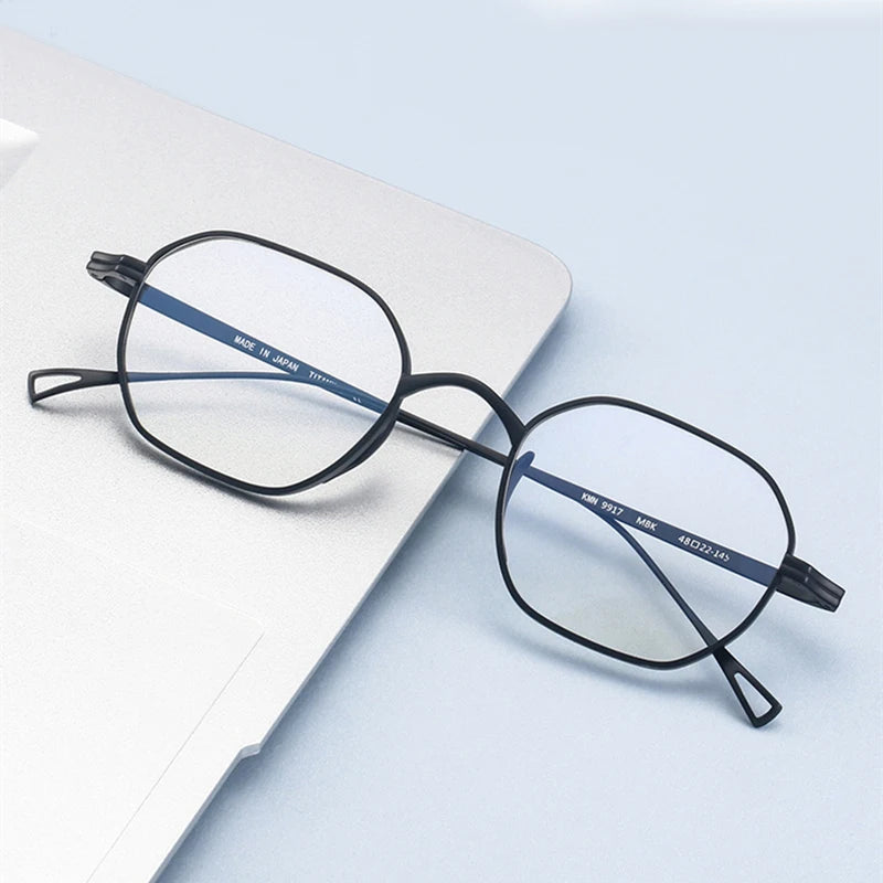 Black Mask Unisex Full Rim Flat Top Polygon Titanium Eyeglasses 389917