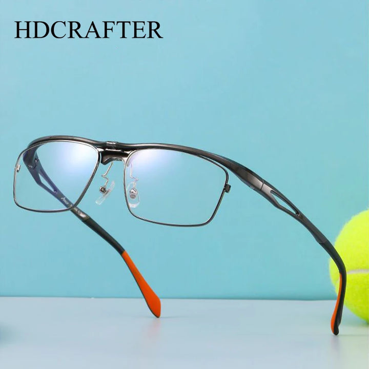 Hdcrafter Unisex Semi Rim Square Flip Up Titanium Alloy Eyeglasses 966905