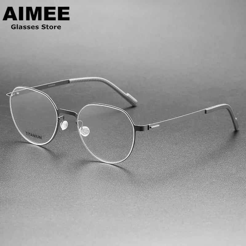 Aimee Unisex Full Rim Flat Top Round Screwless Titanium Eyeglasses 8008 Full Rim Aimee Grey  