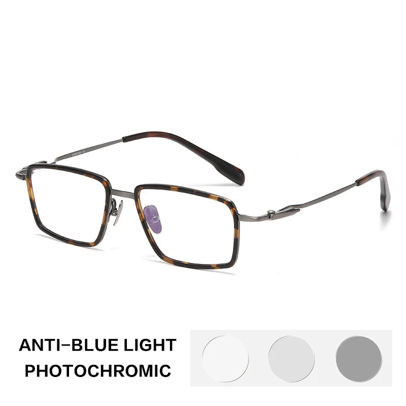 Gatenac Unisex Full Rim Square Titanium Acetate Photochromic Reading Glasses 840061