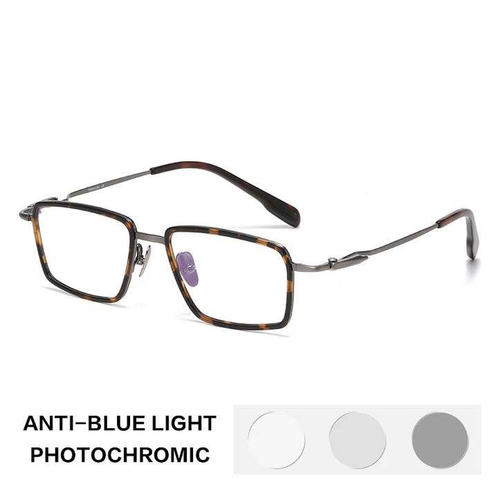 Gatenac Unisex Full Rim Square Titanium Acetate Photochromic Reading Glasses 840061