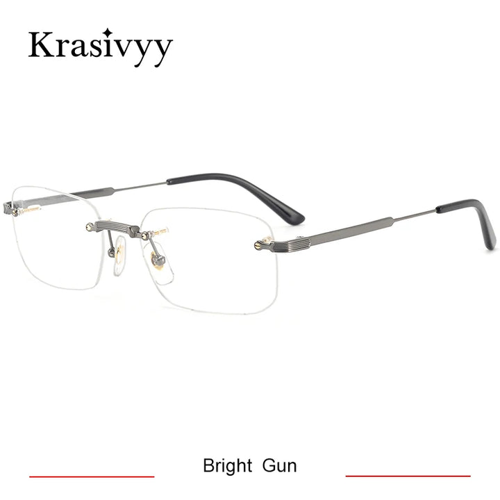Krasivyy Mens Rimless Square Titanium Eyeglasses Kr03490 Rimless Krasivyy Bright Gun CN 