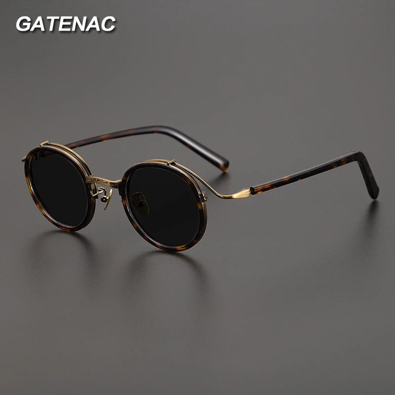 Gatenac Unisex Full Rim Round Polarized Acetate Titanium Sunglasses Mo12 Sunglasses Gatenac   