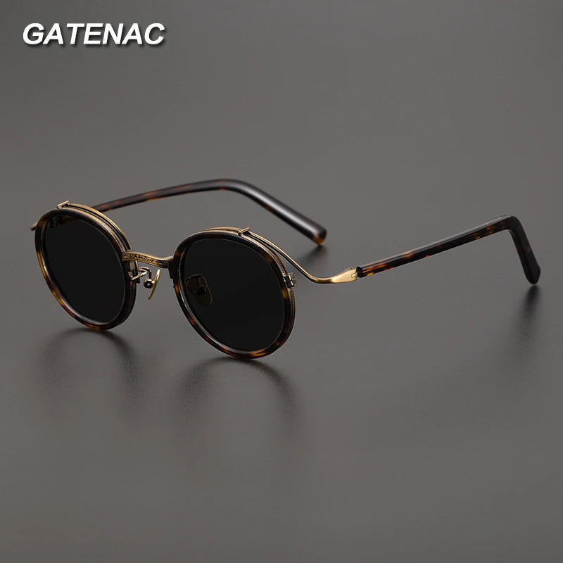 Gatenac Unisex Full Rim Round Polarized Acetate Titanium Sunglasses Mo12  FuzWeb    