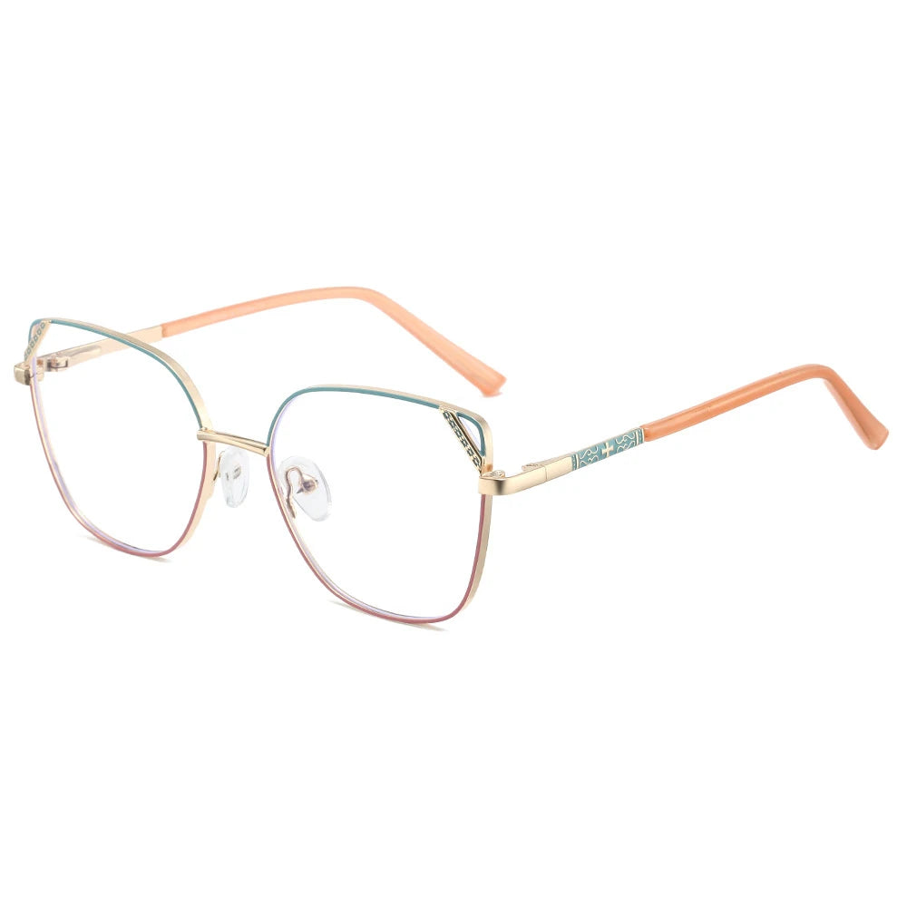 KatKani Women's Full Rim Square Cat Eye Alloy Eyeglasses 8612 Full Rim KatKani Eyeglasses Blue Pink  