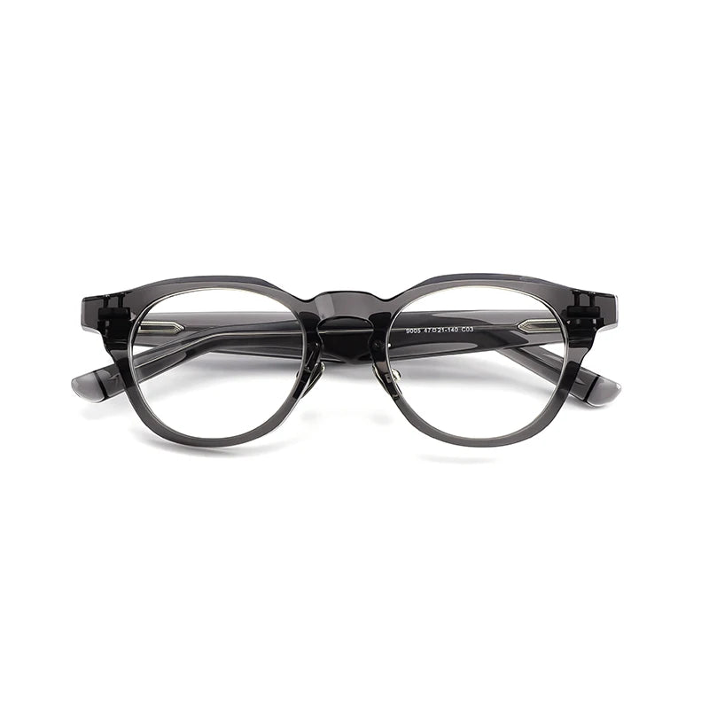 Black Mask Unisex Full Rim Round Acetate Titanium Eyeglasses 635005