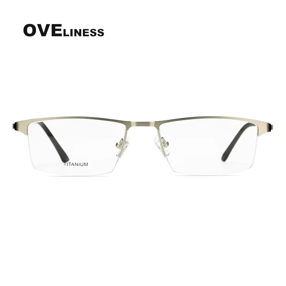 Oveliness Men's Semi Rim Square Titanium Alloy Eyeglasses 49869 Semi Rim Oveliness silver  