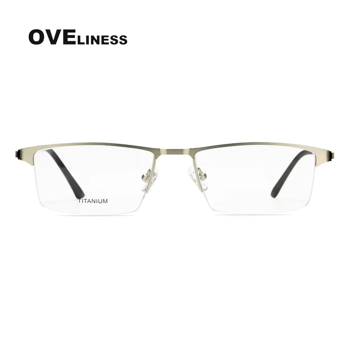 Oveliness Men's Semi Rim Square Titanium Alloy Eyeglasses 49869 Semi Rim Oveliness silver  