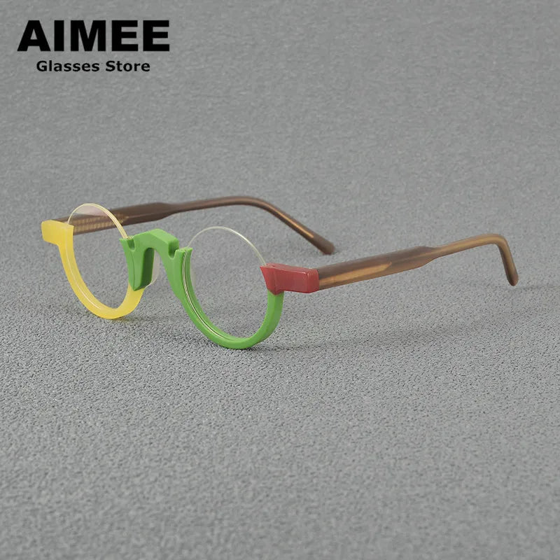 Aimee Unisex Semi Rim Round Acetate Eyeglasses 4141 Semi Rim Aimee Green  