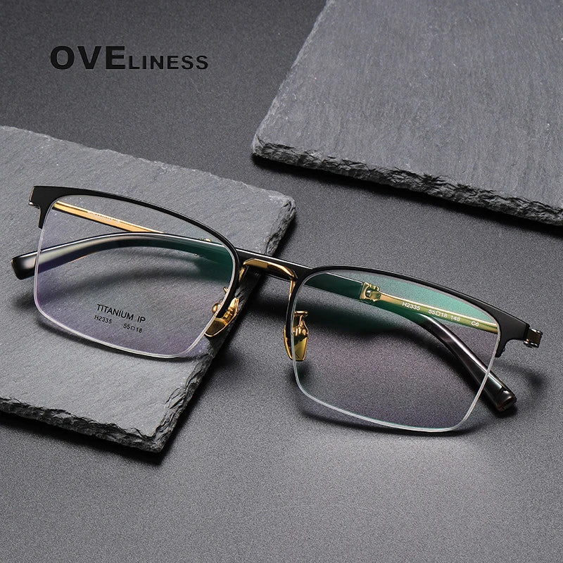 Oveliness Men's Semi Rim Square Titanium Eyeglasses O2335 Semi Rim Oveliness   