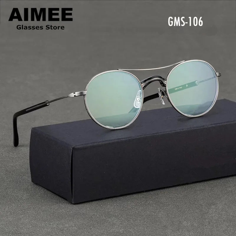 Aimee Unisex Full Rim Round Double Bridge Titanium Eyeglasses 7106 Full Rim Aimee   