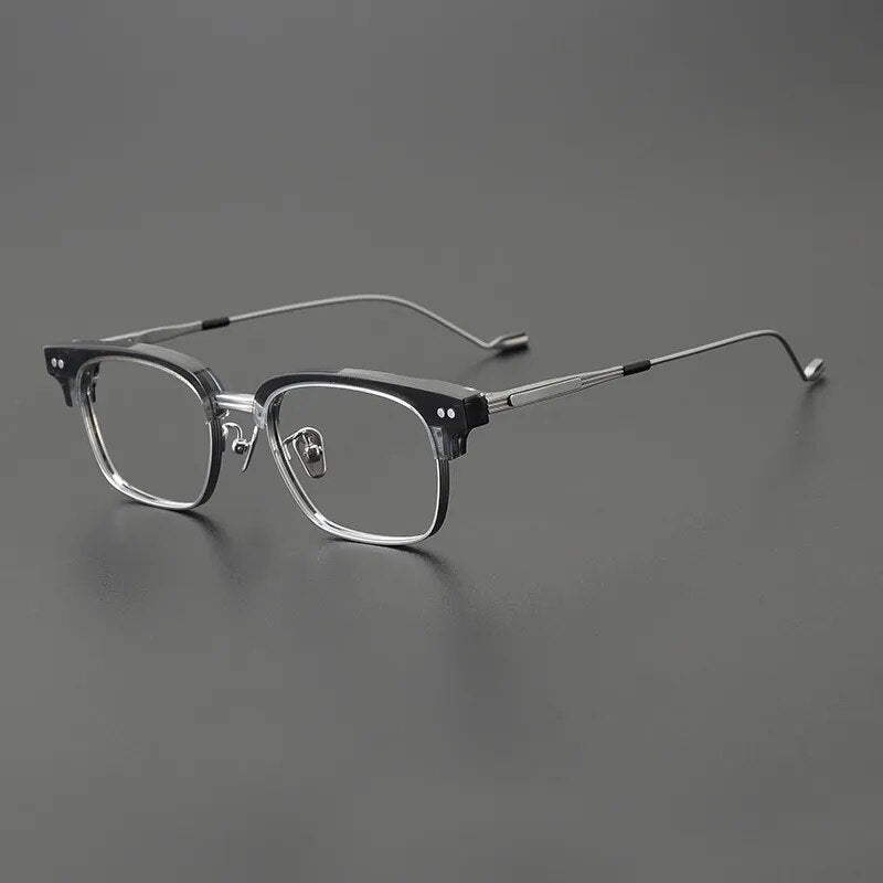 Gatenac Unisex Full Rim Square Titanium Acetate Eyeglasses Gxyj1129 Full Rim Gatenac Gray Silver  
