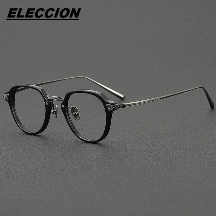 Eleccion Women's Full Rim Oval Square Acetate Titanium Eyeglasses 4424 Full Rim Eleccion Black CHINA