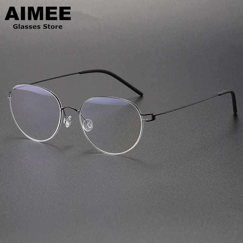 Aimee Unisex Full Rim Oval Round Screwless Titanium Eyeglasses 4352 Full Rim Aimee Black-Silver  