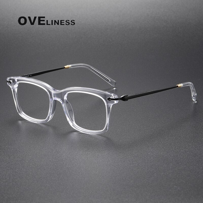 Oveliness Unisex Full Rim Square Acetate Titanium Eyeglasses 80852 Full Rim Oveliness transparent black  