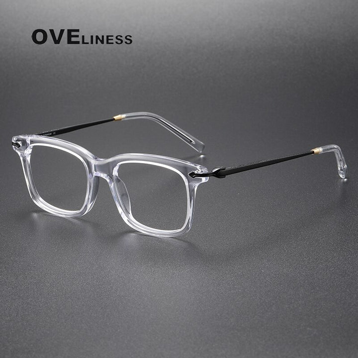 Oveliness Unisex Full Rim Square Acetate Titanium Eyeglasses 80852 Full Rim Oveliness transparent black  