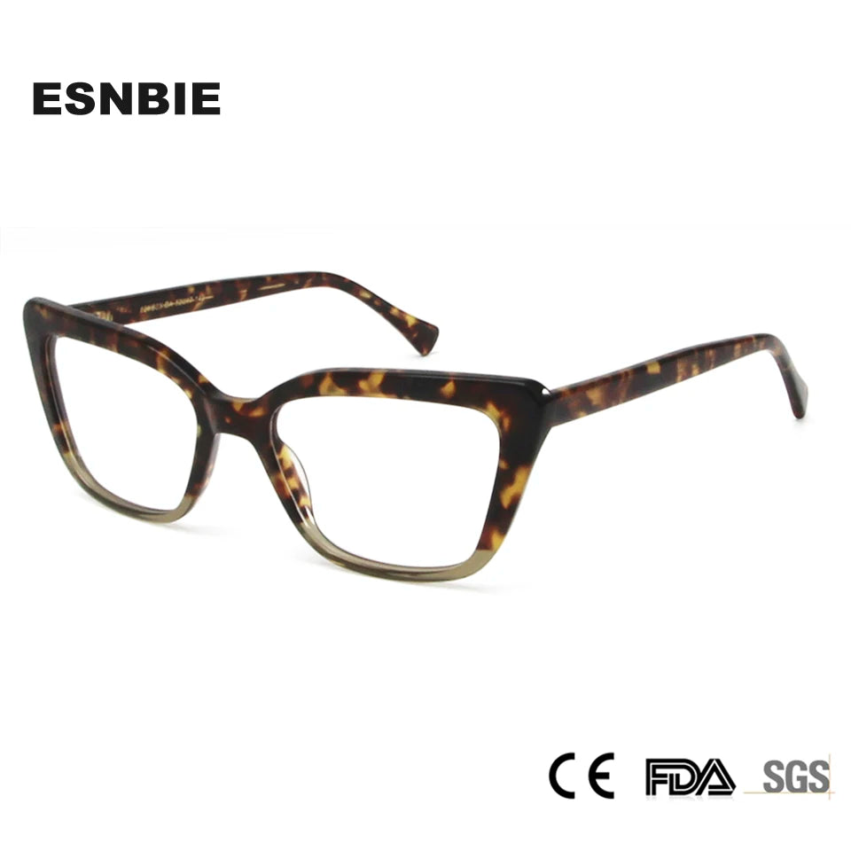 Esnbie Unisex Full Rim Square Cat Eye Acetate Eyeglasses 62423 Full Rim Esnbie   