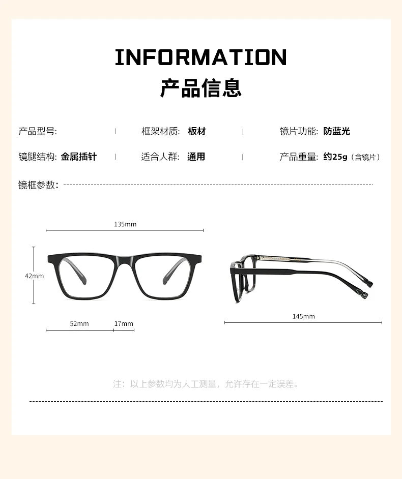 CCspace Women's Full Rim Square Acetate Reading Glasses 802576
