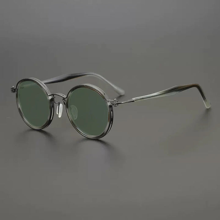 Gatenac Unisex Full Rim Round Polarized Acetate Titanium Sunglasses Mo10  FuzWeb  Stripe Green  