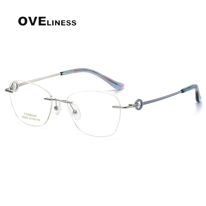 Oveliness Women's Rimless Oval Cat Eye Titanium Eyeglasses 196009 Rimless Oveliness blue silver  