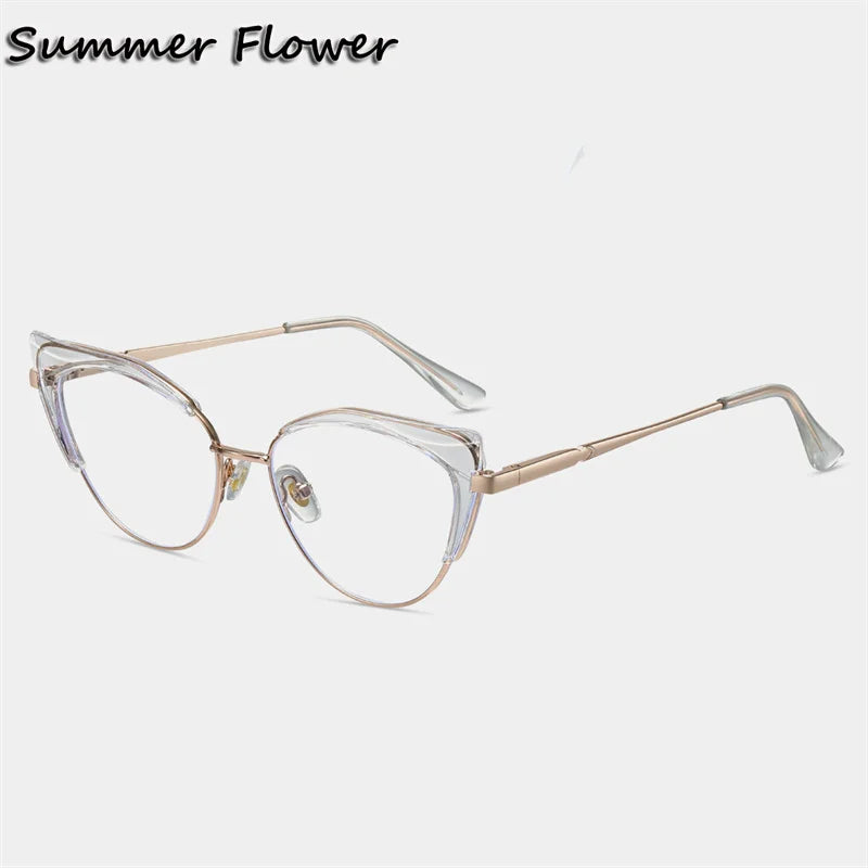 Summer Flower Women's Full Rim Oval Cat Eye Tr 90 Alloy Eyeglasses 87329 Full Rim Summer Flower Transparent