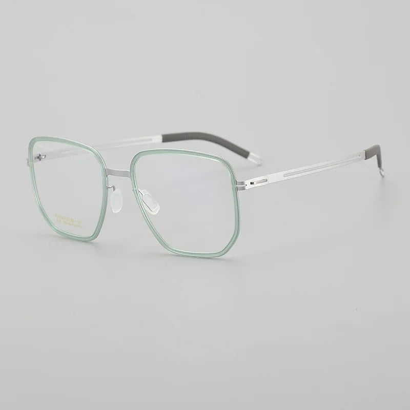 Hewei Unisex Full Rim Square Titanium Acetate Eyeglasses 8101 Full Rim Hewei green  