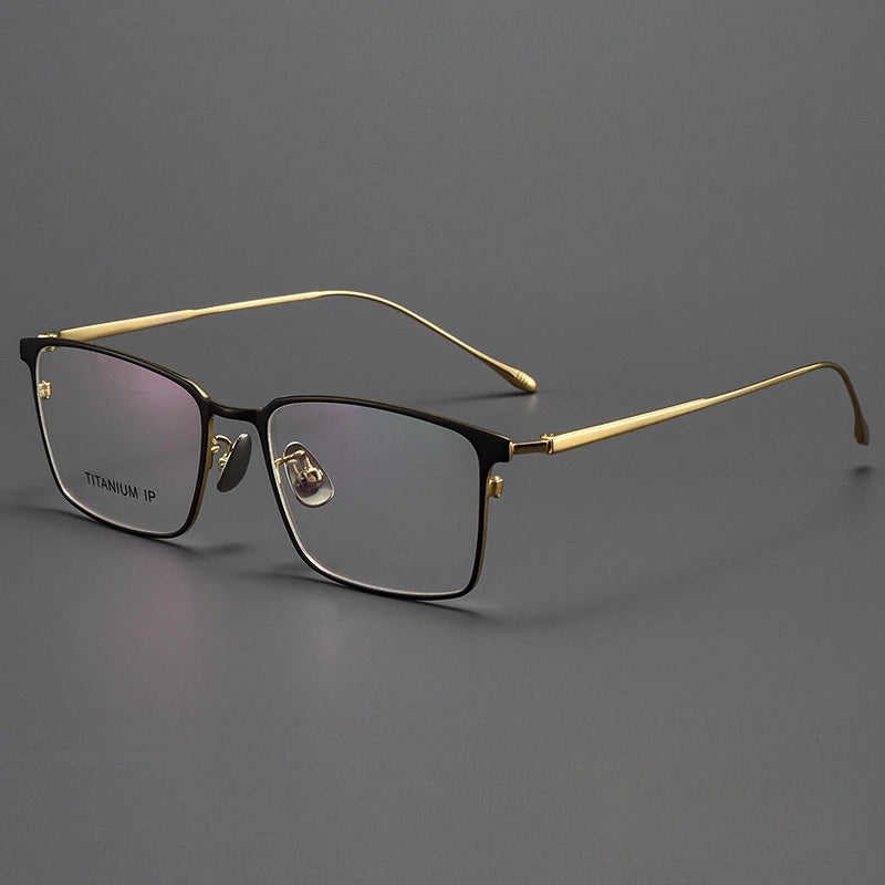 Yimaruili Men's Full Rim Square Titanium Eyeglasses Y0955 Full Rim Yimaruili Eyeglasses Black Gold  