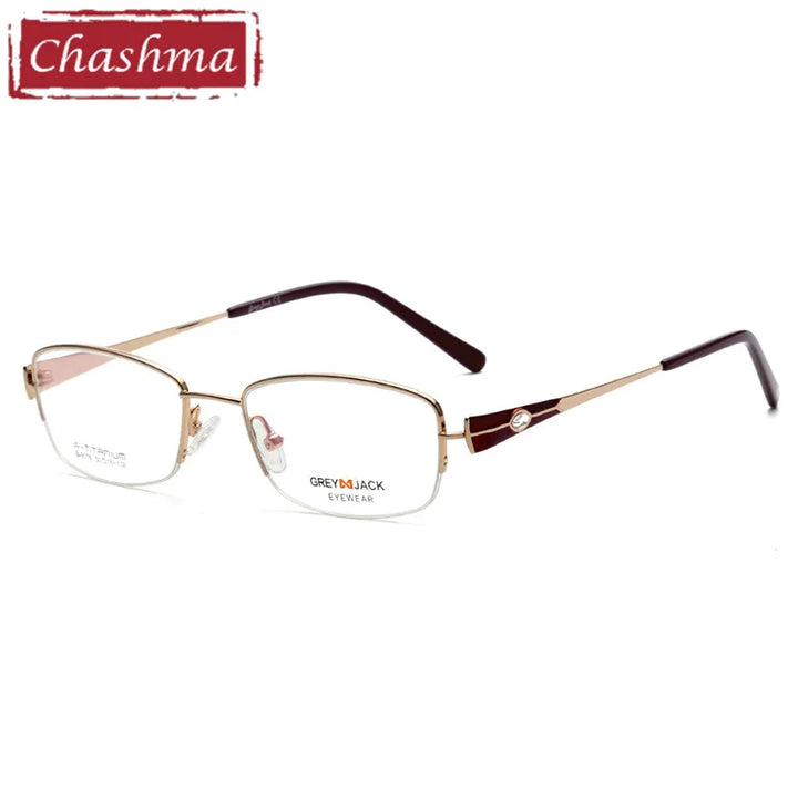 Chashma Women's Semi Rim Square Oval Titanium Eyeglasses 99178 Semi Rim Chashma Gold Red