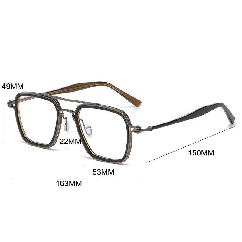 Gatenac Men's Full Rim Big Square Double Bridge Titanium Acetate Eyeglasses 725875 FuzWeb