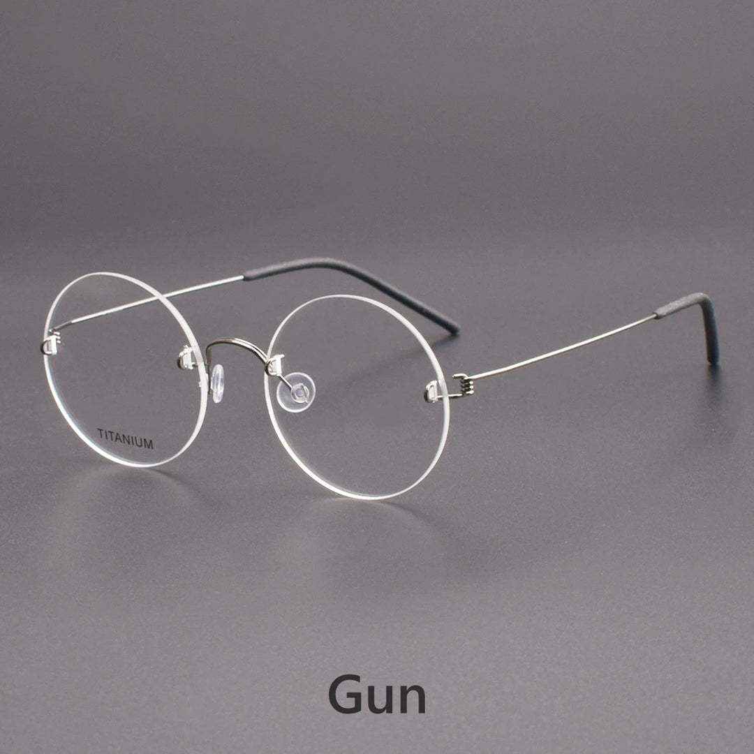 KatKani Mens Rimless Round Titanum Eyeglasses 356 Rimless KatKani Eyeglasses Gun  