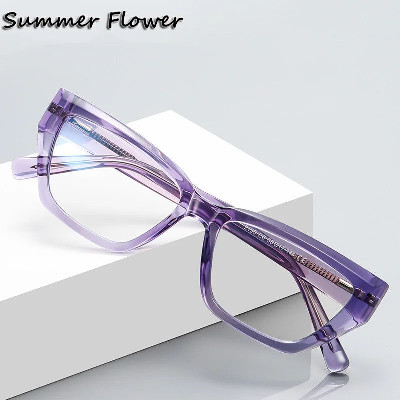 Summer Flower Women's Full Rim Cat Eye Tr 90 Titanium Eyeglasses 62155