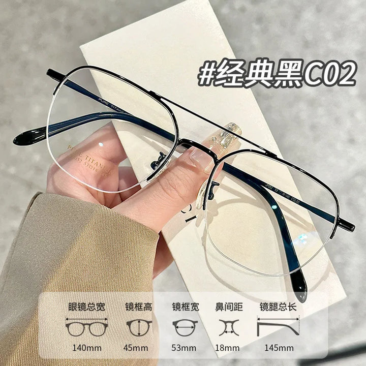 Zirosat Unisex Semi Rim Square Double Bridge Tr 90 Titanium Eyeglasses 159052
