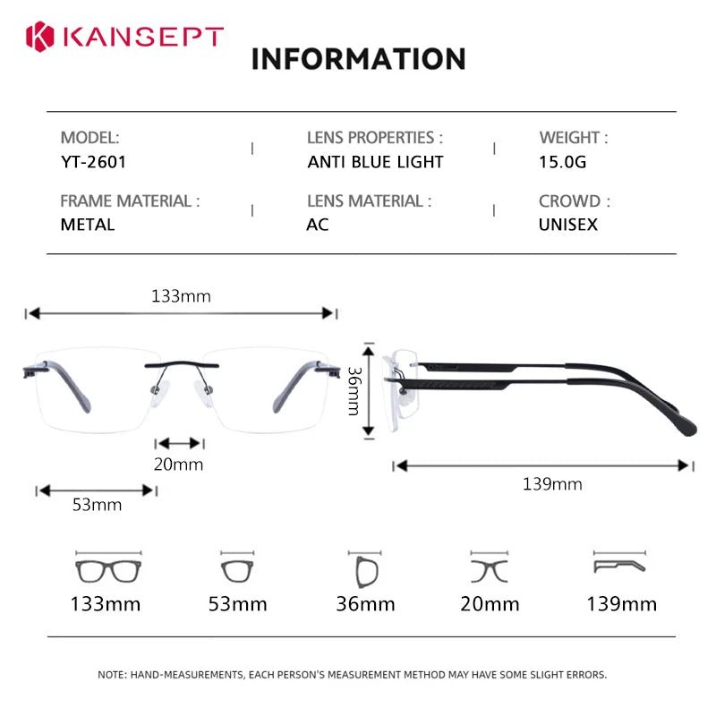 Kansept Women's Rimless Square Alloy Reading Glasses 72601