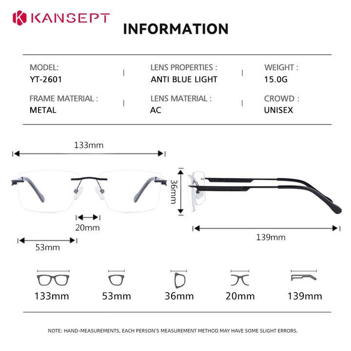 Kansept Women's Rimless Square Alloy Reading Glasses 72601
