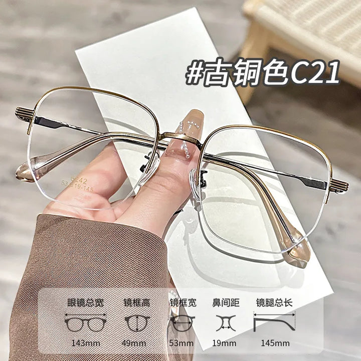 Zirosat Unisex Semi Rim Polygon Square Titanium Eyeglasses 96242
