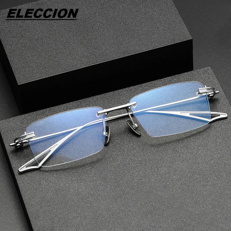 Eleccion Unisex Rimless Square Titanium Eyeglasses 16082