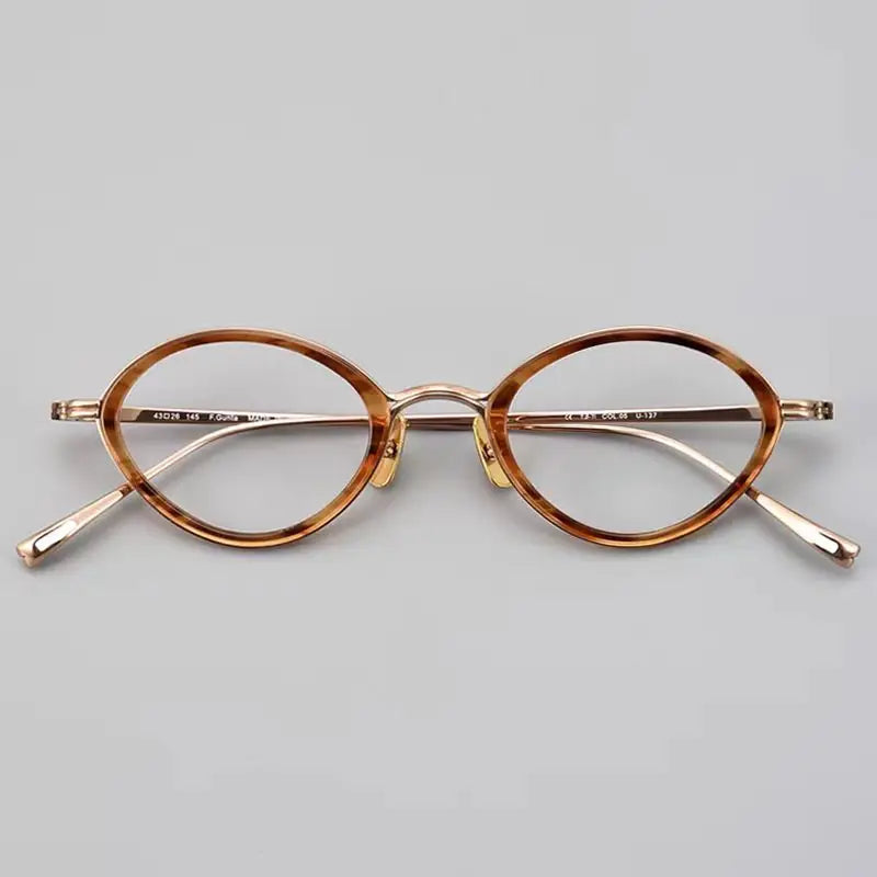 Hewei Unisex Full Rim Oval Titanium Acetate Eyeglasses 32025 Full Rim Hewei tortoise gold  