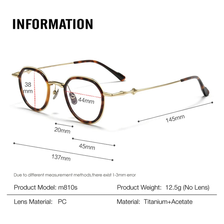 Muzz Women's Full Rim Round Square Acetate Titannium Eyeglasses 817810