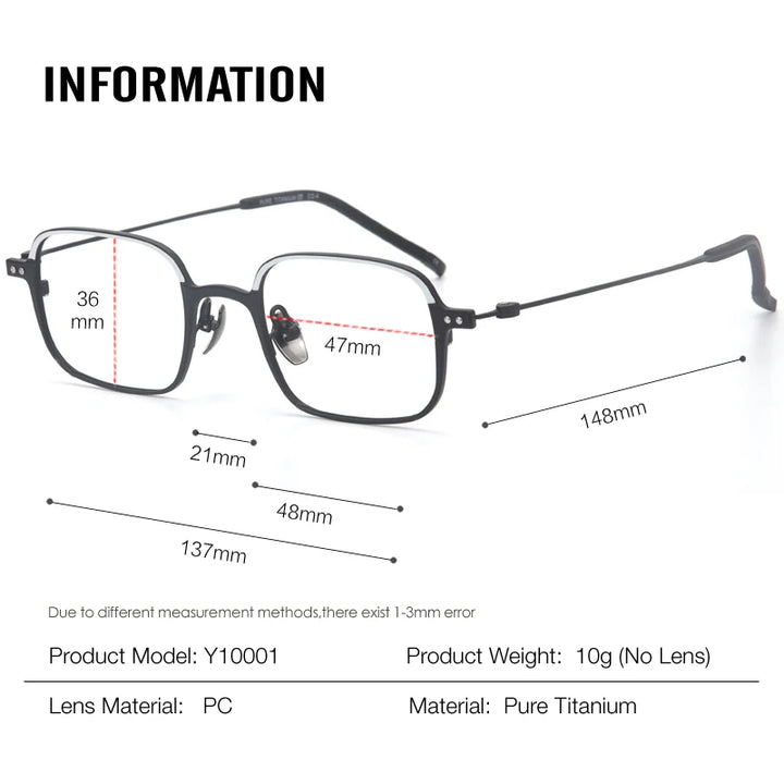 Muzz Y10001 unisex square IP titanium prescription eyeglasses — view 2
