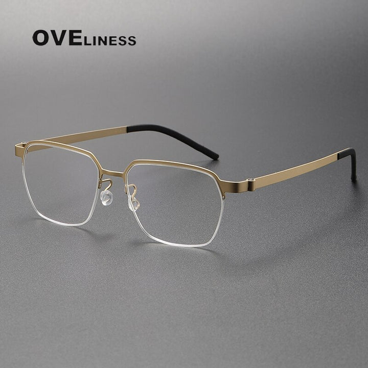 Oveliness Unisex Semi Rim Square Titanium Eyeglasses 7423 Semi Rim Oveliness gold  