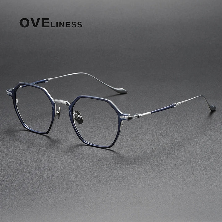 Oveliness Unisex Full Rim Polygon Titanium Eyeglasses Om3133 Full Rim Oveliness blue silver  